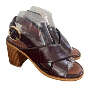 See By Chloe NWOB EU38/US7 Leather Chunky Heel Lyna Slingback Sandal Burgundy
